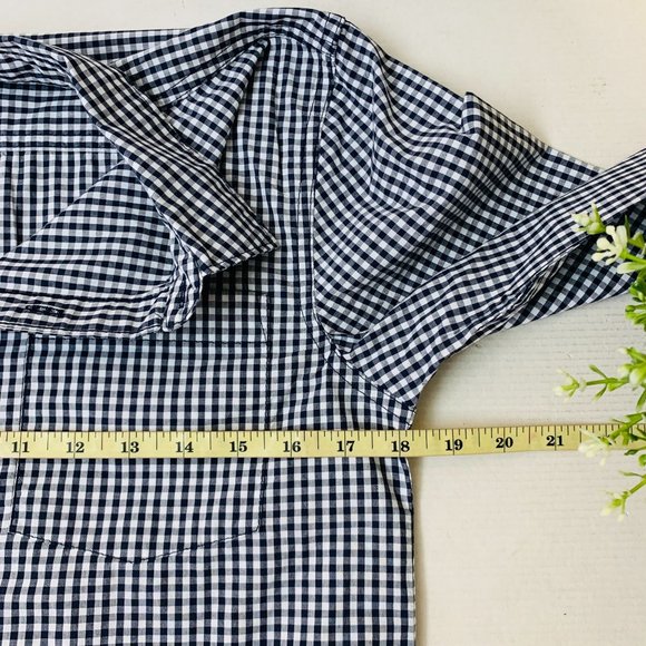 Nordstrom Boys Poplin Button Shirt Collared XL Navy Eclipse Mini Check - Picture 8 of 9